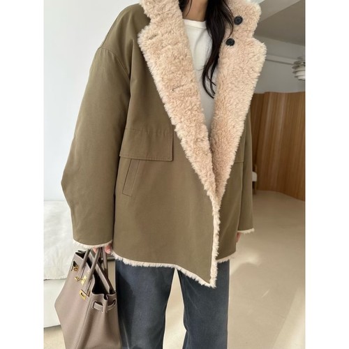 KIND-ot韩国代购㊣女士新款休闲热卖夹克两面可穿羊毛双面