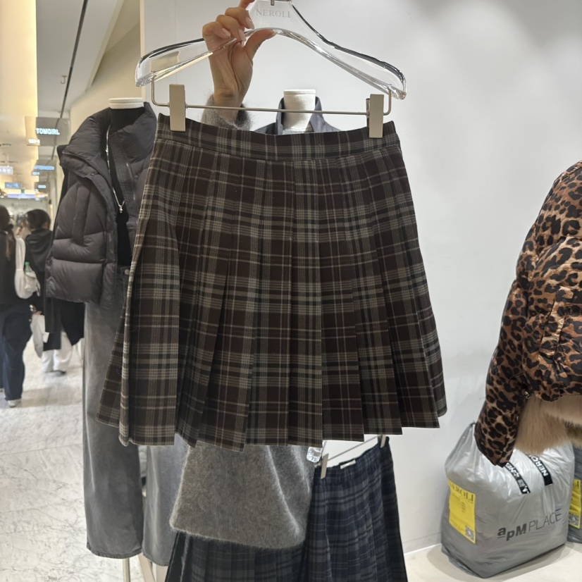 NEROLI 36韩国代购㊣女士新品休闲时尚25秋冬短裙格子褶裥