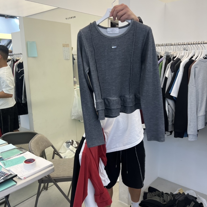 NON CLIP东大门㊣直邮女士新品热卖25秋冬人气长袖T恤褶皱