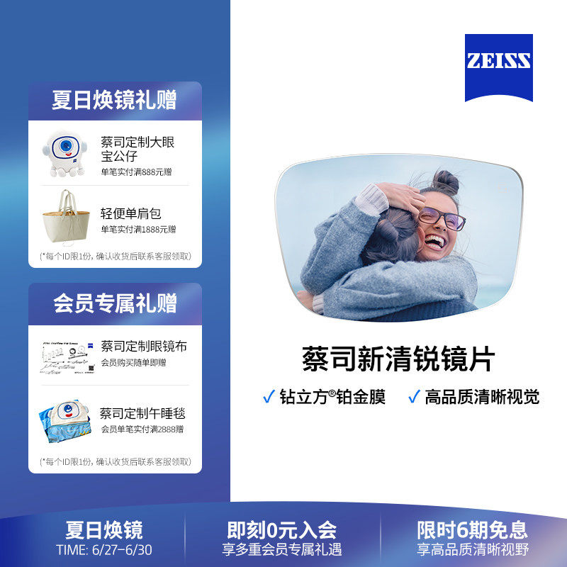 ZEISS新清锐钻立方铂金膜镜片