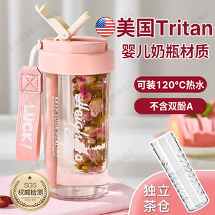 2026新款tritan吸管水杯2026新款女高颜值夏天茶水分离泡茶杯花果