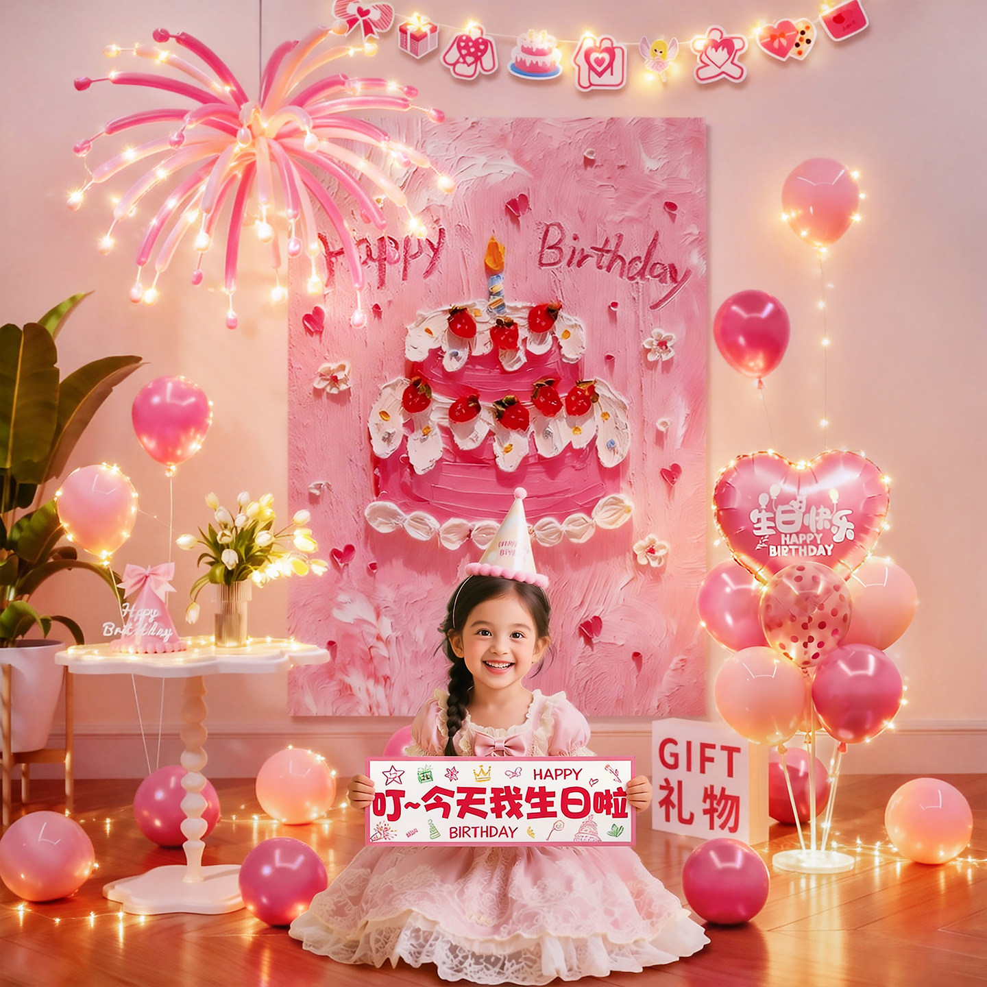 女孩周岁生日快乐氛围装饰蛋糕挂布仪式感派对场景布置气球背景墙,节庆用品/礼品,节日装扮用品,淘宝优惠券,粉丝福利购,淘宝优惠卷