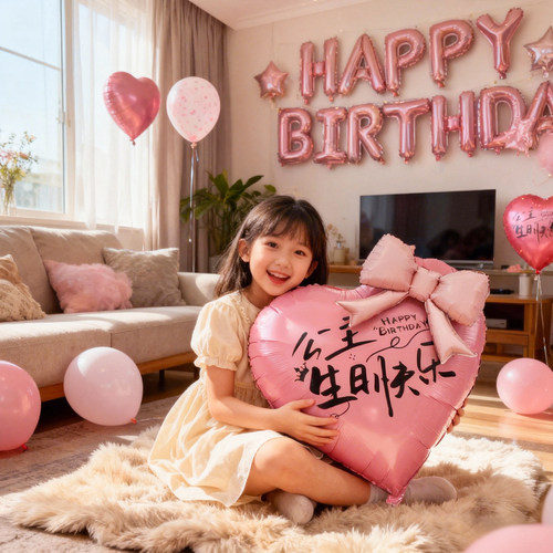 女孩生日快乐仪式感场景布置装饰粉色爱心气球蝴蝶结派对拍照道具