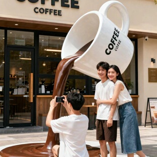 玻璃钢雕塑定制咖啡杯美陈装饰摆件咖啡店仿真摆件户外大型雕塑
