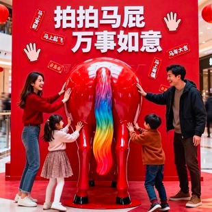 玻璃钢雕塑定制马年不锈钢雕塑定制马年2026年新年款拍马屁大摆件
