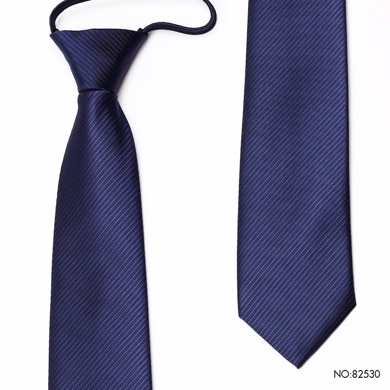 PAOLUVERN保罗领带细条纹蓝色免打结婚懒人男士8cm商务正装拉链款