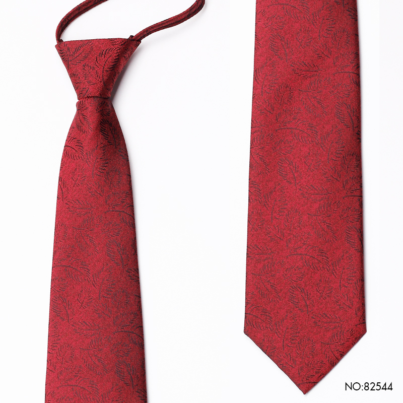 PAOLU&VERN保罗红色羽毛免打结领带男士酒红色拉链式新郎婚庆正装