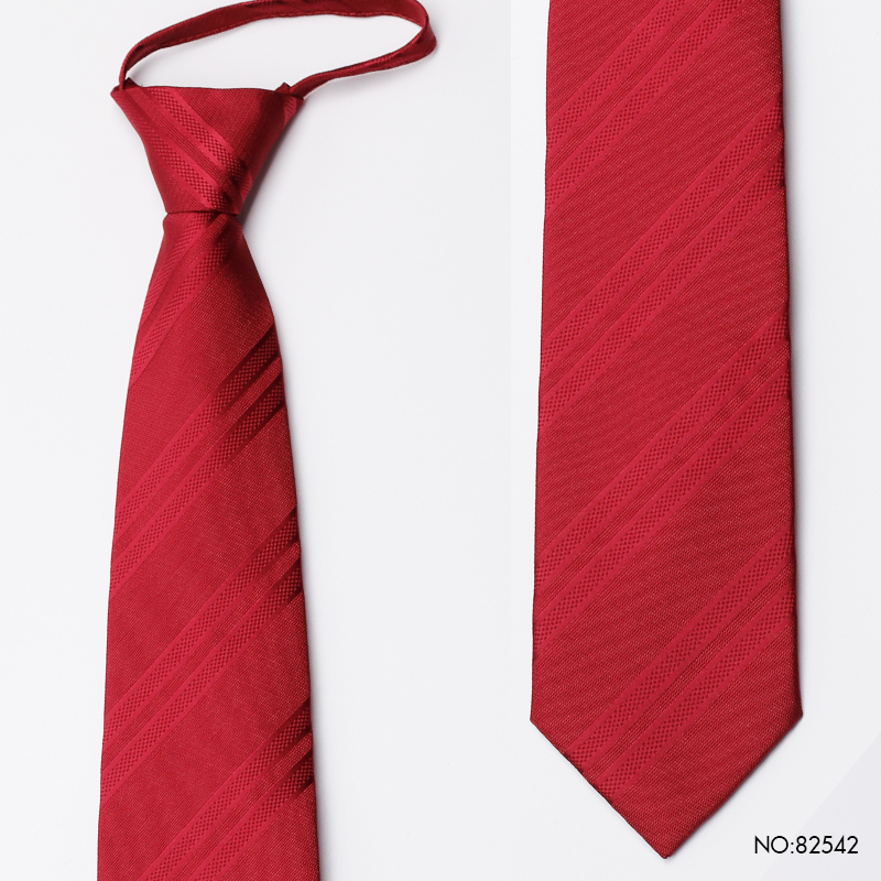 PAOLU&VERN保罗条纹红色免打结领带男士酒红色拉链式新郎婚庆正装