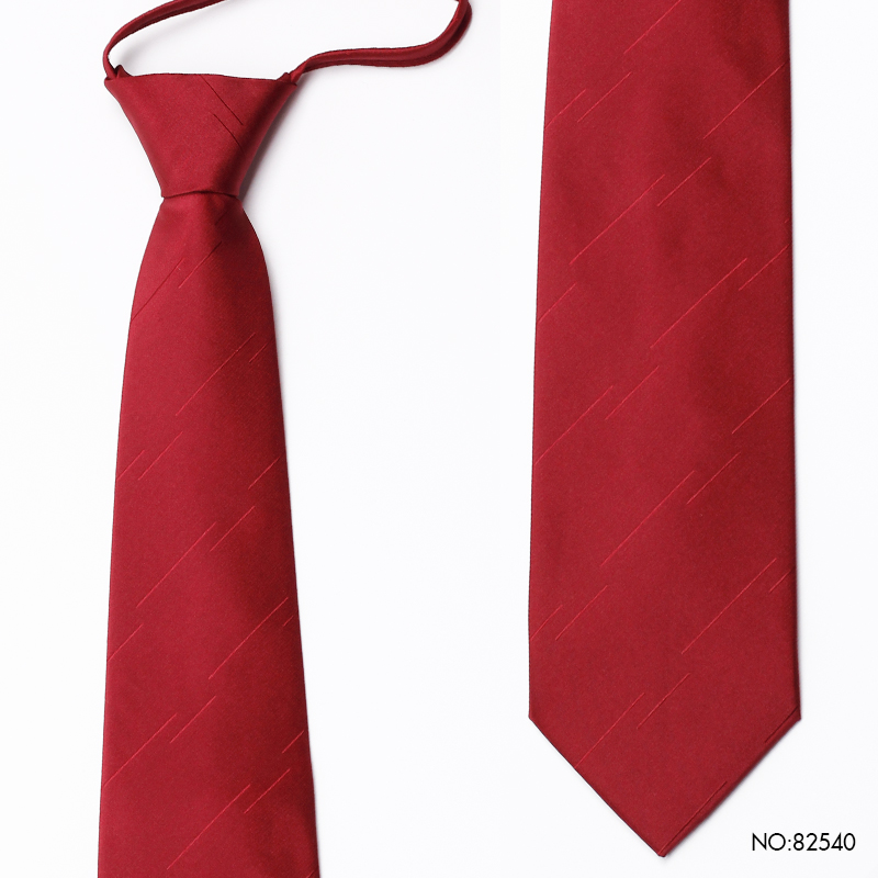 PAOLU&VERN保罗红色线条免打结领带男士酒红色拉链式新郎婚庆正装