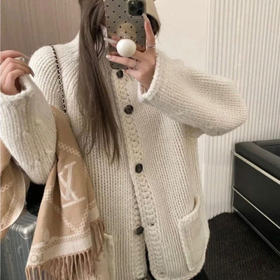 重工加厚100%纯山羊绒开衫女