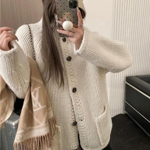 重工加厚100%纯山羊绒开衫女