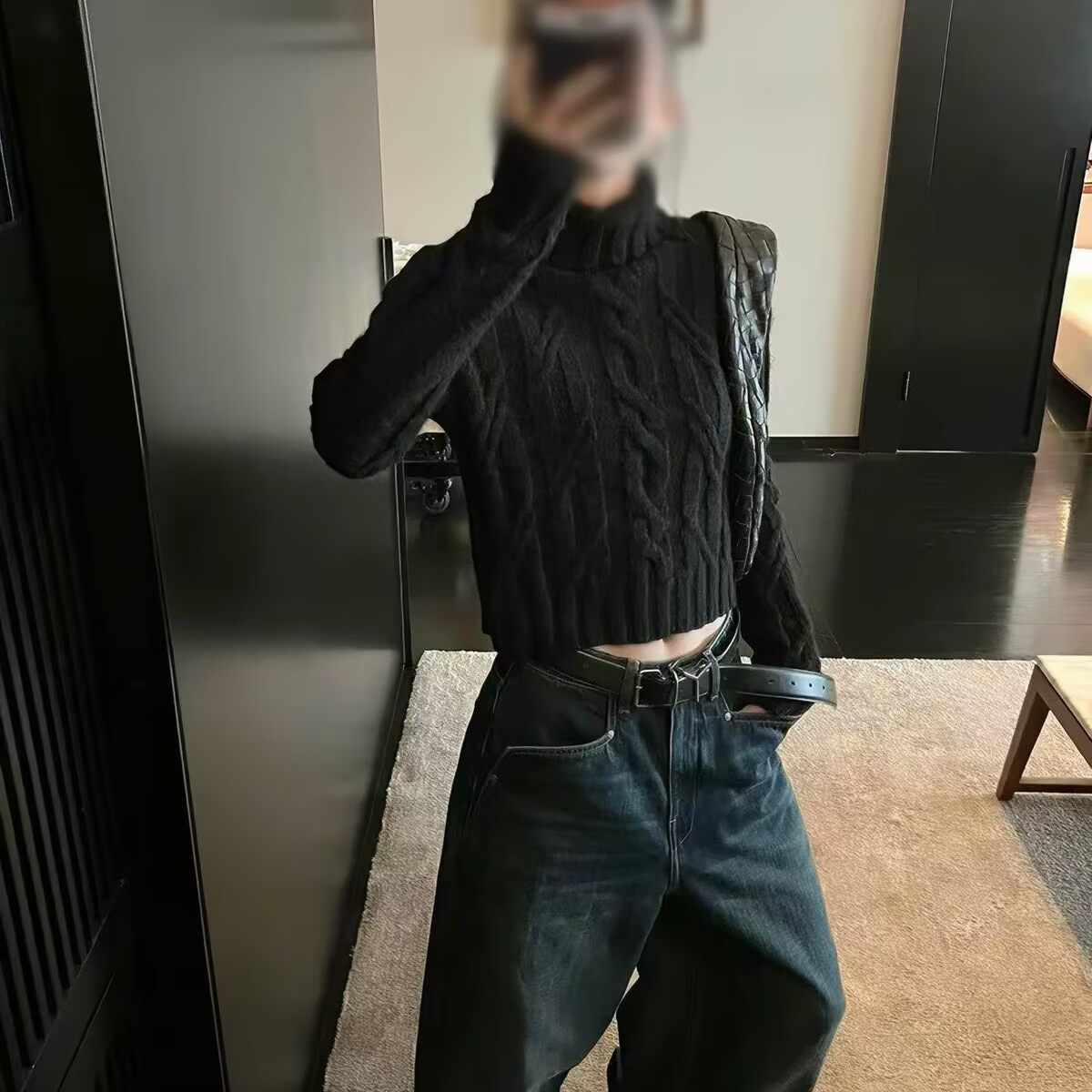 100%山羊绒毛衣女短款加厚26秋冬新款高领麻花宽松套头针织打底衫