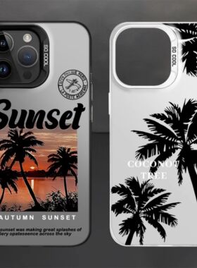 夕阳椰树彩银IMD适用于苹果17华为oppo小米17vivo荣耀红米iphone16一加可爱镜头加高荣耀卡通红米情侣手机壳