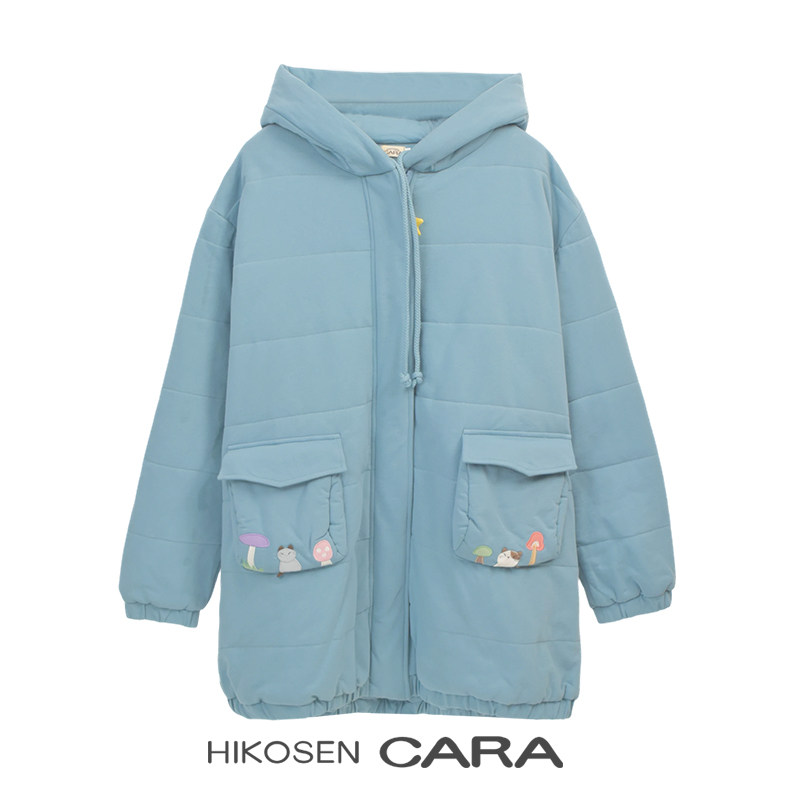 HIKOSEN CARA卡拉猫纯棉简约棉衣女宽松休闲百搭连帽棉服外套棉袄