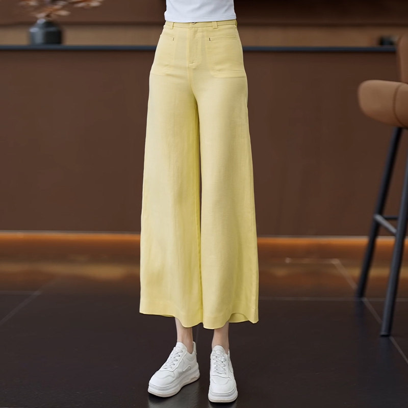 垂感天丝亚麻窄版休闲直筒裤女2026夏季薄款宽松阔腿裤高腰九分裤