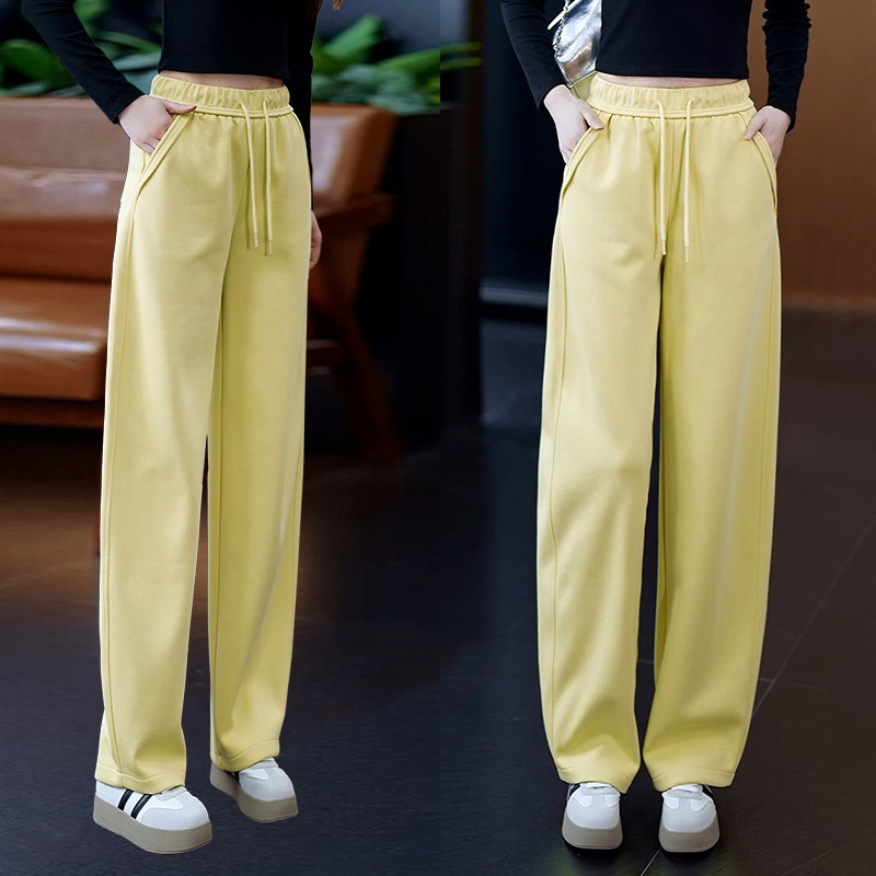 松紧腰香蕉弯刀运动卫裤女春夏季新款韩版高腰显瘦宽松黄色休闲裤
