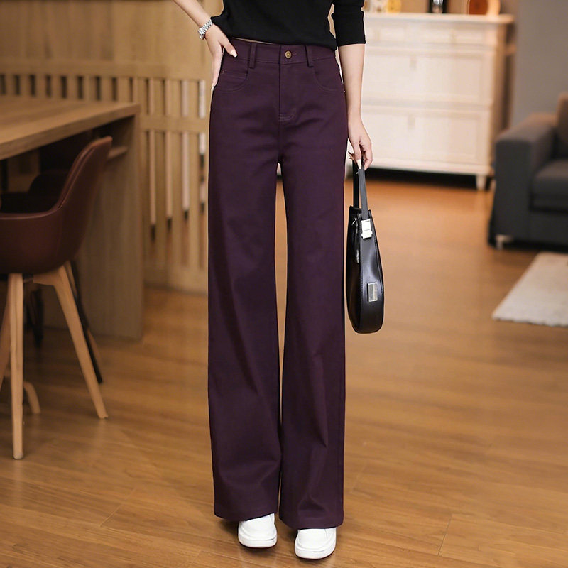 小个子天丝棉牛仔筒喇裤女春秋软糯亲肤微喇裤时尚百搭弹力直筒裤