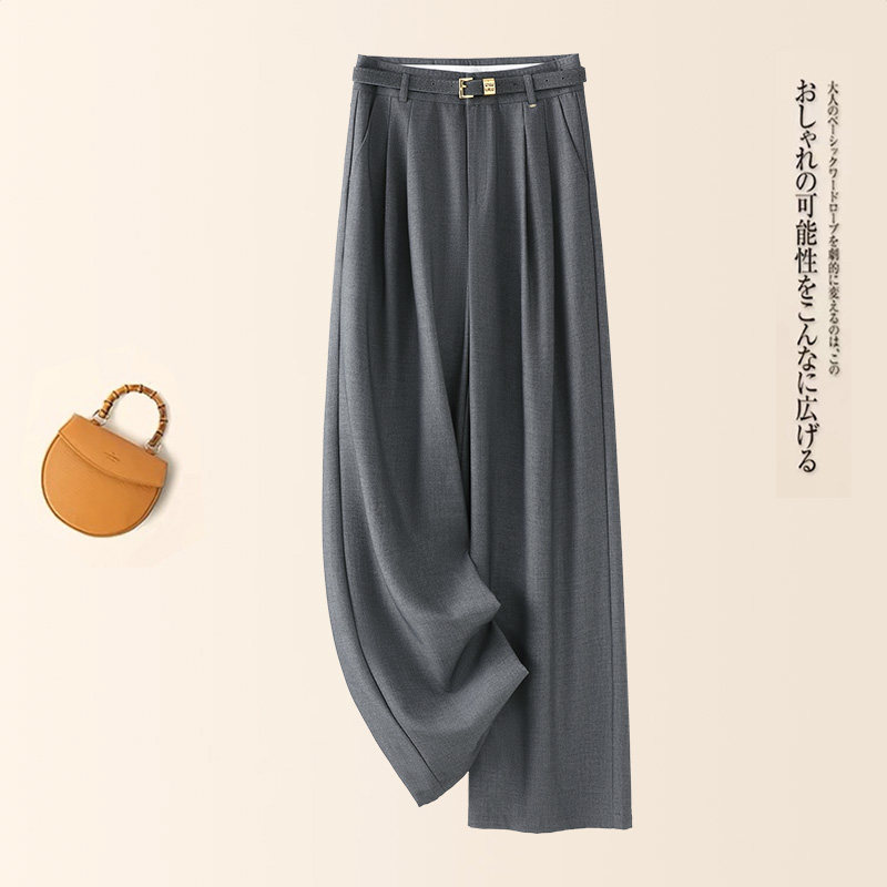 天丝棉窄版直筒裤女2025春秋新款职业西装裤高腰显瘦休闲阔腿裤