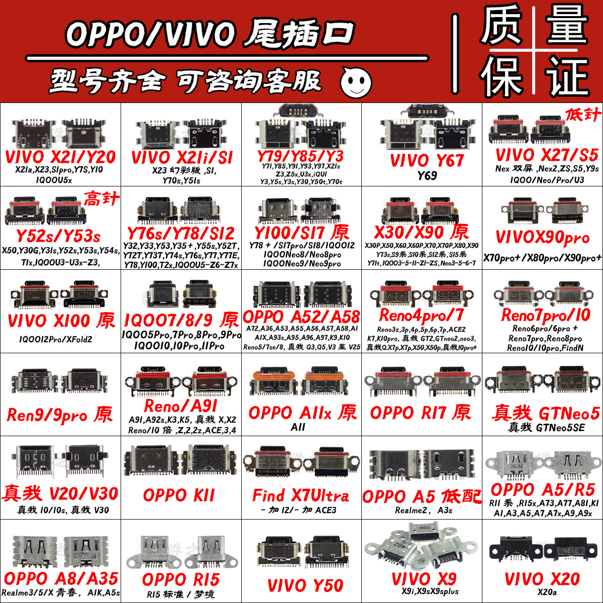 通用百款OPPOVIVO手机型号尾插口
