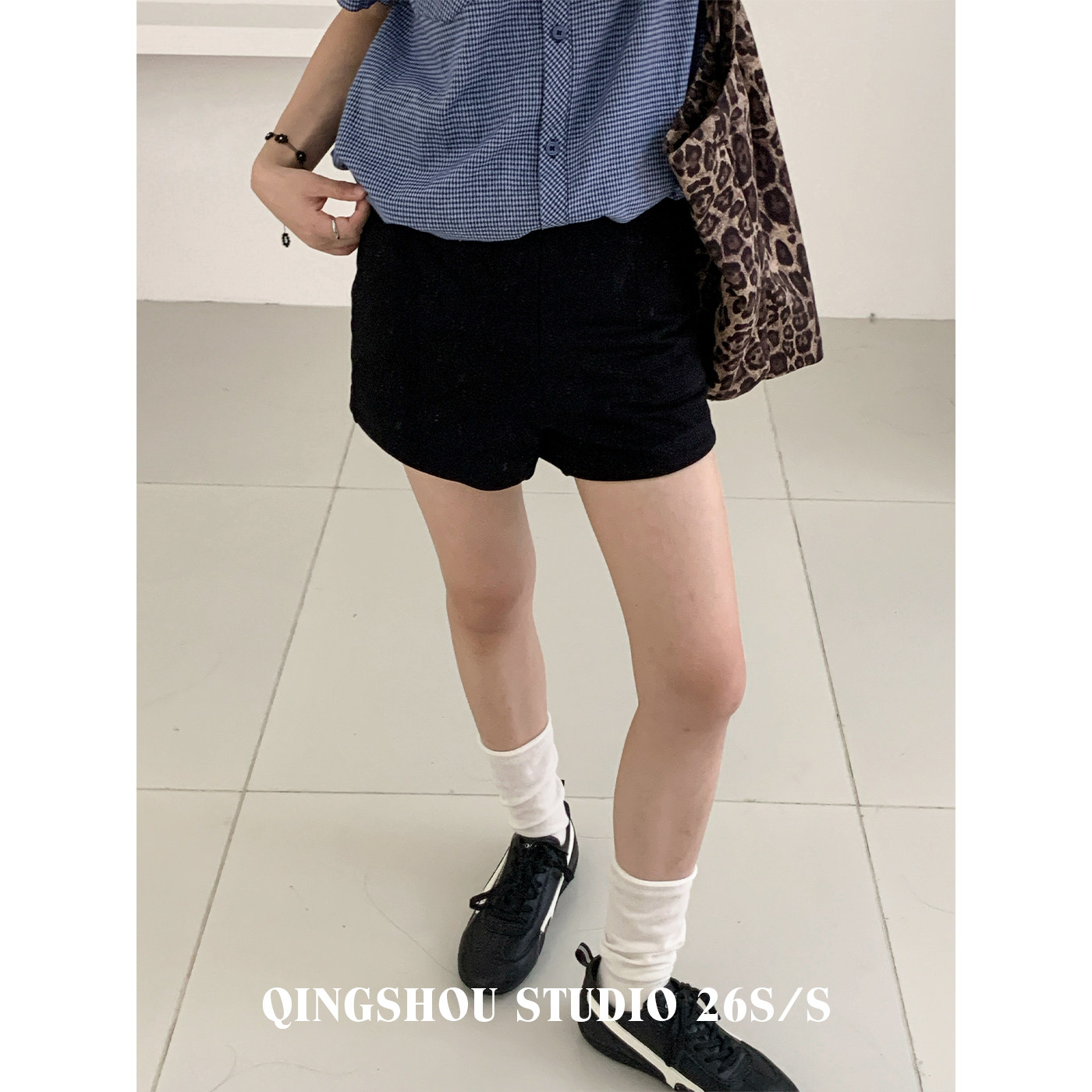 QINGSHOU清守/2026夏季新款女时尚修身显瘦百搭黑色紧身短裤