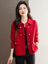 高端双面羊绒春秋毛呢外套女红色韩版宽松洋气短款上衣小个子外套