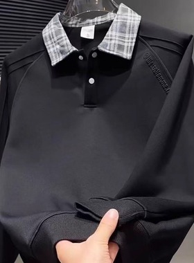 秋冬季新款时尚翻领拼接字母卫衣男士潮百搭休闲韩版上衣男72022