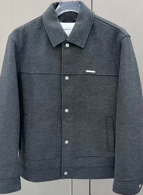 冬季新款时尚翻领毛呢加厚夹克男士潮百搭韩版简约外套男上衣5256