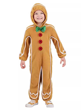 圣诞节服装姜饼人万圣节儿童骷髅骑士cosplay连体衣姜饼人衣服