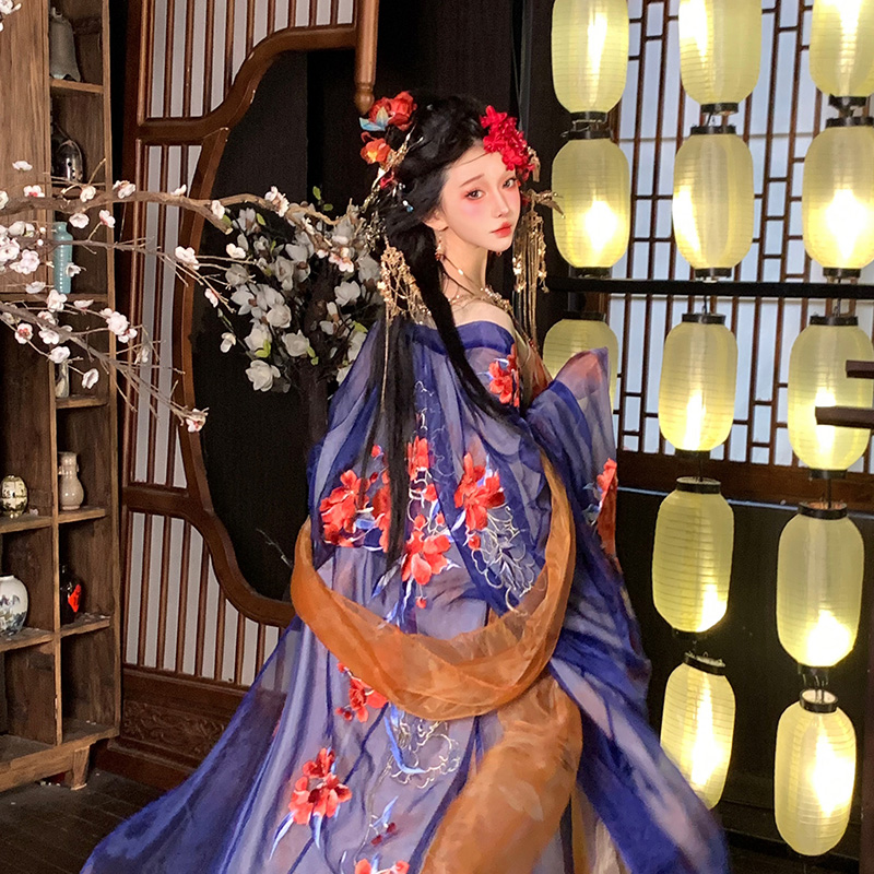 芥子记【夹竹桃】唐风大袖刺绣齐胸裙 汉服原创