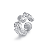 Glam 情侣对戒 拼接设计指环新款 Ever四叶草硬币开口戒指时尚 个性