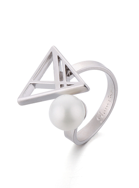 Glam Ever伞型系列银色个性黑色多重三角形单珠ins风开口戒指女