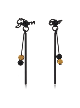 Glam Ever派对女王系列 黑色银色字母小圆珠吊坠显脸瘦的耳环长款