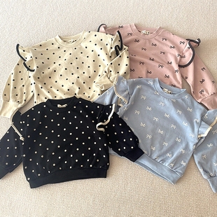 90-150码~外贸日单春秋款女童装 35棉柔软荷叶袖休闲宽松卫衣