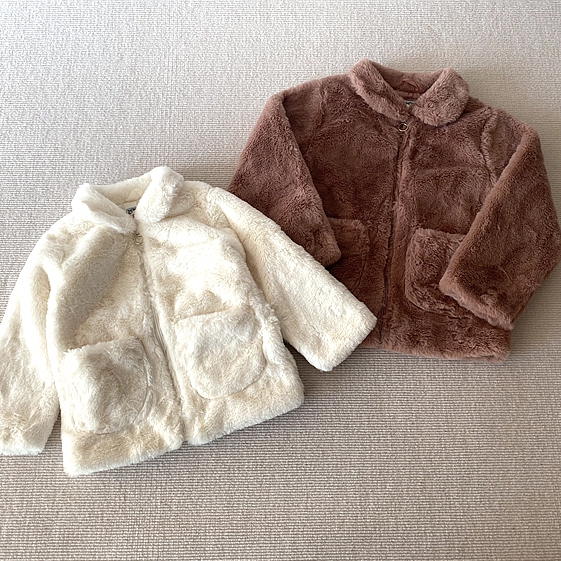 2-14岁~外贸Y单冬装女童装 柔软仿皮草毛绒翻领拉链外套