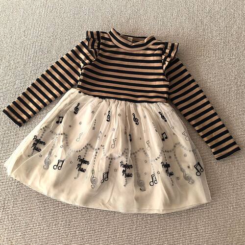 100-120码~外贸日单女孩长袖单面绒弹力不倒绒拼接纱裙连衣裙