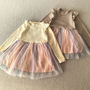 纱裙长袖 100 柔软弹力磨毛小飞袖 外贸日单女童装 连衣裙 120码