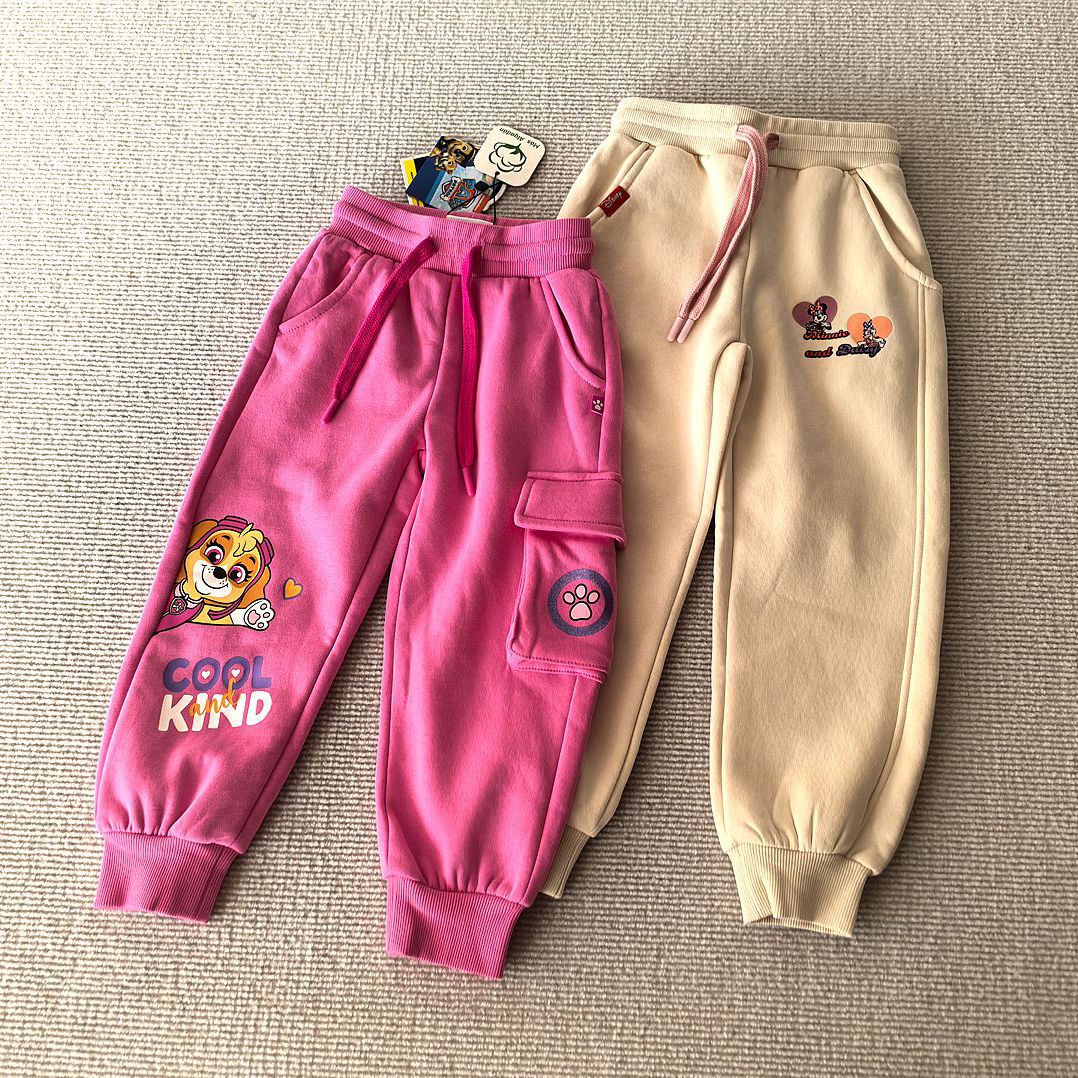 2-10岁~外贸Y单秋冬款女童装 单面拉绒卡通休闲运动长裤