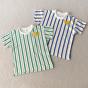 110-150码~外贸韩单夏款男童装 纯棉薄款条纹短袖T恤