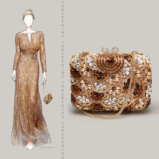 精致高档宴会手拿包搭配晚礼服旗袍 包包高端小手包晚宴水钻方包