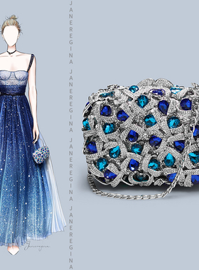 轻奢彩钻晚宴包高定礼服搭配的手拿包包女新款镂空闪亮水钻小方包
