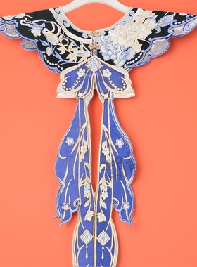 蓝色云肩披肩女学士毕业服新中式刺绣汉服古风民族马面裙演出配饰