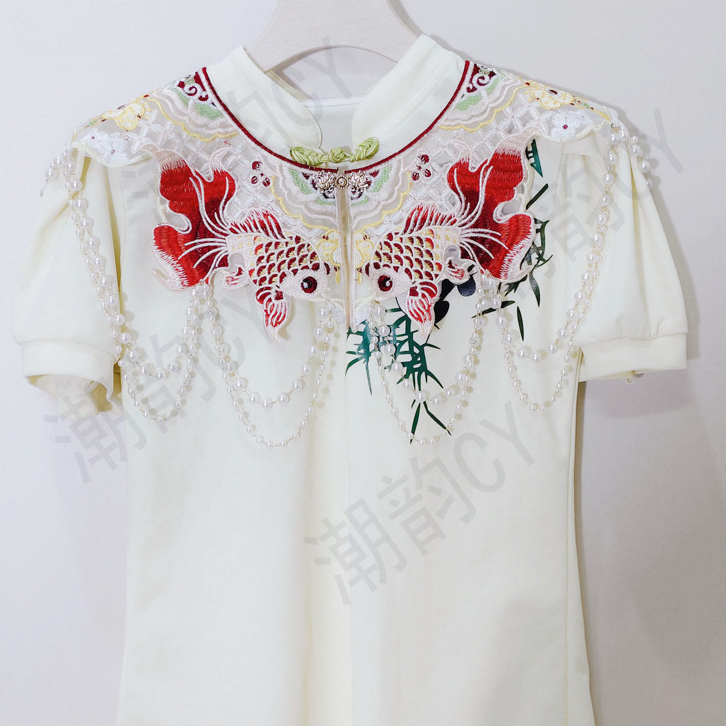 女童汉服刺绣珍珠云肩假领