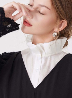 立领白色假领子女百搭打底花边甜美秋冬假衣领假衬衫防走光木耳边