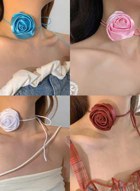 颈带脖子配饰黑色花朵玫瑰花项链颈圈链子女颈锁骨链绑带饰品装饰