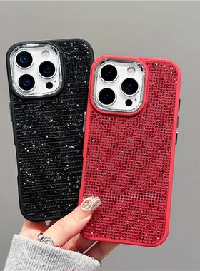 高颜值新年款红闪钻手机壳适用苹果17/16pro新款IPhone15/14plus大孔12/13小众11电镀findX9个性Reno14保护套