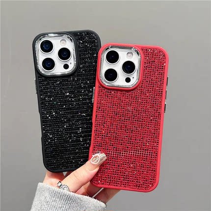 高颜值新年款红闪钻手机壳适用苹果17/16pro新款IPhone15/14plus大孔12/13小众11电镀findX9个性Reno14保护套