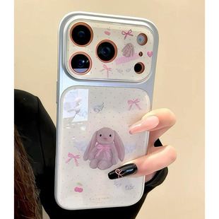 14全包防摔大视窗13保护套 相机按键iPhone15pro手机壳女款 ins韩系蝴蝶结天使小兔适用苹果16 17promax一体式