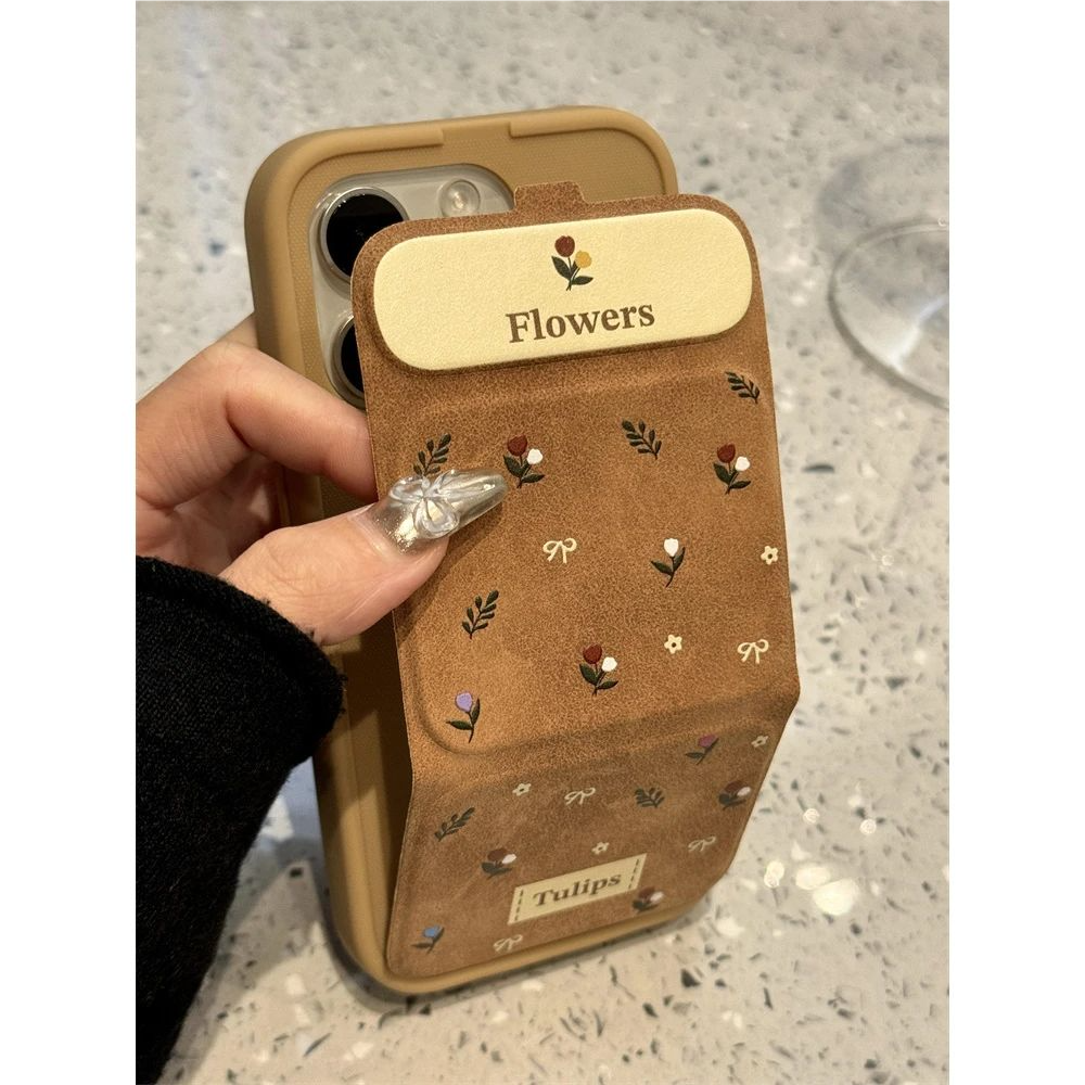 古皮革ins风碎花翻盖支架手机壳