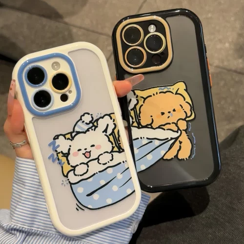 可爱抢被子小白狗手机壳