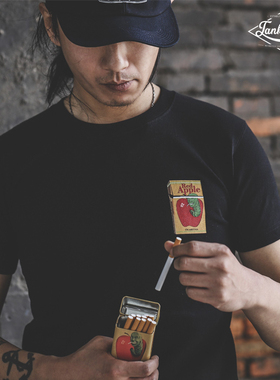 TANKZERO 美式复古红苹果烟草昆汀电影系列印花TEE短袖圆领T恤男